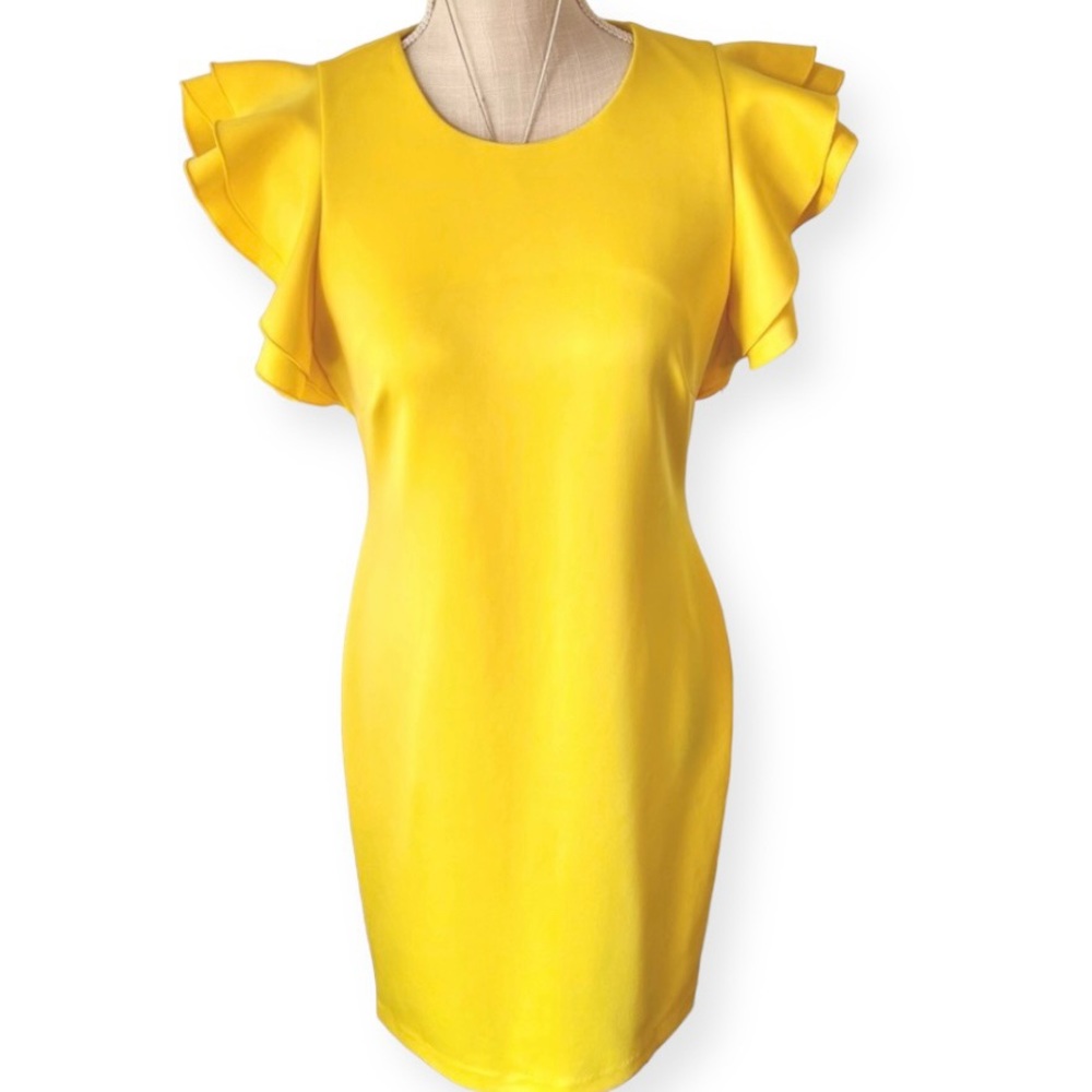 Tommy Hilfiger Scuba Crew Neck Flutter Ruffle Cap Sleeve Dress
Yellow Size 8 NWT
